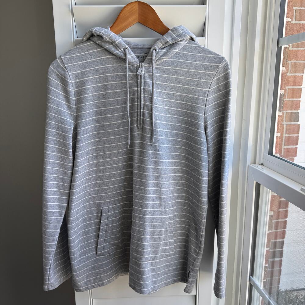 TALBOTS Gray Striped Quarter Zip Hoodie Sweatshirt Size Small Cozy Soft Pullover